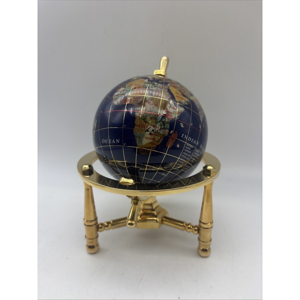 6-Inch Mini Blue Gemstone World Globe with Gold Stand